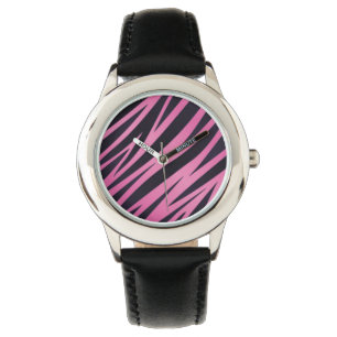 Reloj De Pulsera Fondo rosado de la raya de la cebra