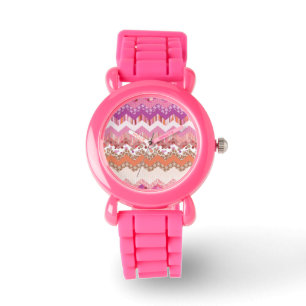 Reloj De Pulsera Fondo rosado del zigzag
