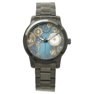 Reloj De Pulsera Fondo turquesa de vapor con engranajes