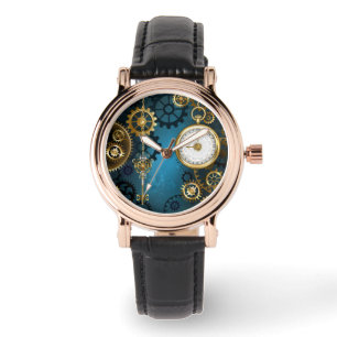 Reloj De Pulsera Fondo turquesa de vapor con engranajes