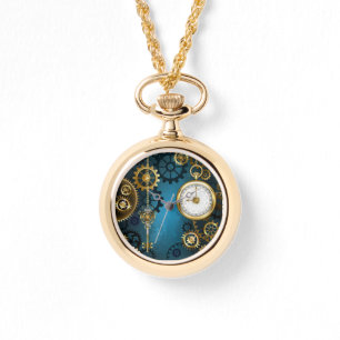 Reloj De Pulsera Fondo turquesa de vapor con engranajes