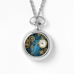 Reloj De Pulsera Fondo turquesa de vapor con engranajes