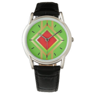 Reloj De Pulsera Fondo verde diamante dorado rojo