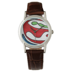 Reloj De Pulsera Formas orgánicas verdes y azules rojas sobre blanc