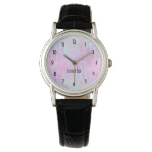 Reloj De Pulsera Formas rectangulares azules en fondo rosado
