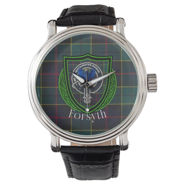 Reloj De Pulsera Forsyth Scottish Clan Tartan & Crest (Anverso)