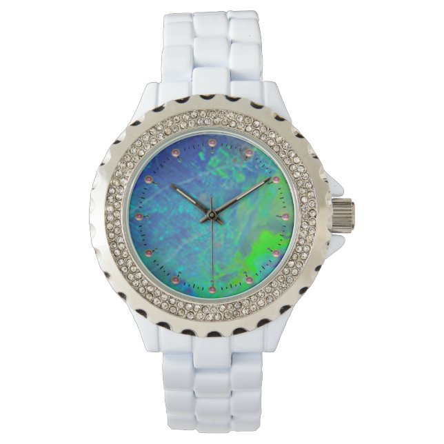 RELOJ DE PULSERA FOTO ABSTRACTA AZUL VERDE OPAL (Anverso)
