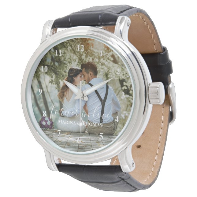 Reloj De Pulsera Foto Boda personalizada con caligrafía moderna (Angular)