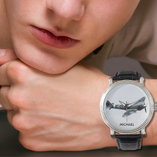 Reloj De Pulsera Foto de Avión Spitfire Nombre de Piloto Personaliz
