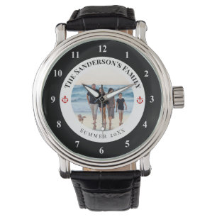 Reloj De Pulsera Foto de familia personalizado en negro Anchor rojo