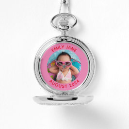 Reloj De Pulsera Foto de familia redonda personalizada rosa y roja