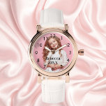 Reloj De Pulsera Foto de hija de hija<br><div class="desc">Añade una foto de un niño,  o de cualquier familiar o amigo. Números negros. Plantilla para el texto,  letras negras.</div>