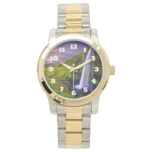 Reloj De Pulsera Foto de la cascada islandesa verde naturaleza