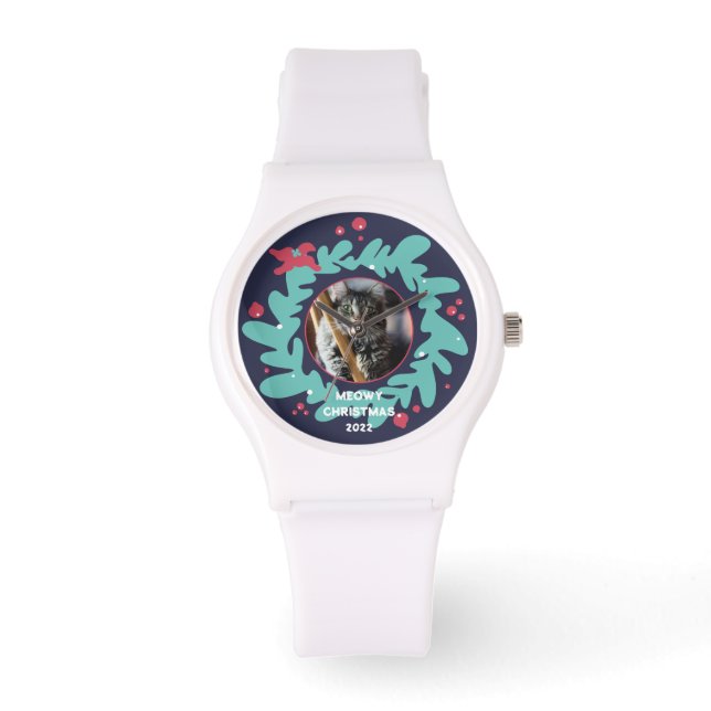 Reloj De Pulsera Foto de mascota personalizado, Navidades con marco (Anverso)