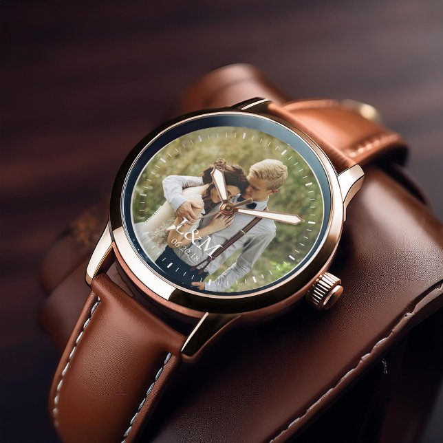 Reloj De Pulsera Foto de Monograma Elegante (Inspiration mockup (not actual product))