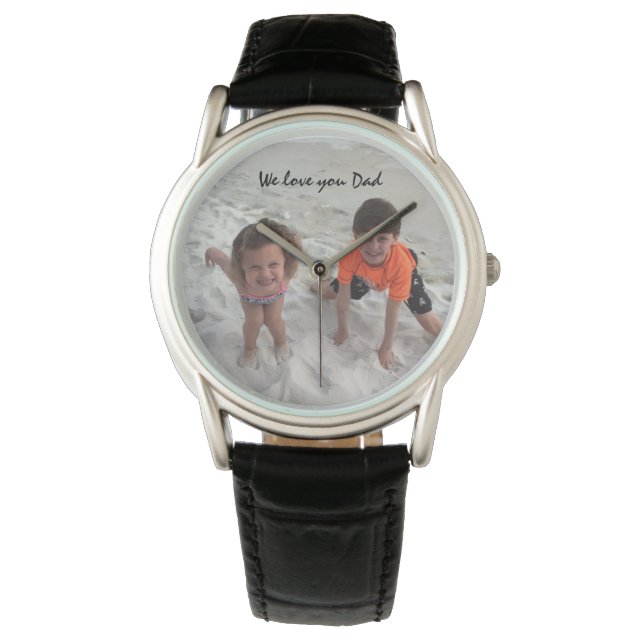 Reloj De Pulsera Foto De Niños personalizados Para Papá Negro (Anverso)