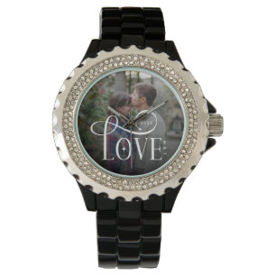 Reloj De Pulsera Foto de parejas comprometidas con escritura modern