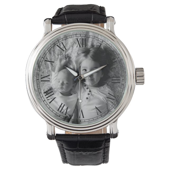 Reloj De Pulsera Foto de Personalizado de estilo blanco y negro (Anverso)