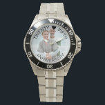 Reloj De Pulsera Foto del 25º aniversario<br><div class="desc">Fotos personalizadas para tu vigésimo quinto aniversario de boda (¡o personalizar para lo que quieras!). La plantilla está configurada para que agregue su propia foto y también puede editar todo el texto si lo desea. El texto se encuentra sobre un borde semitransparente sobre la foto. El texto de la muestra...</div>