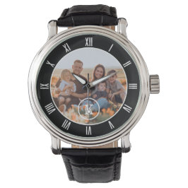 Reloj De Pulsera Foto del Personalizado del Monograma Blanco Negro