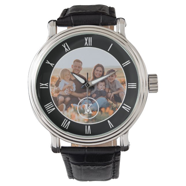 Reloj De Pulsera Foto del Personalizado del Monograma Blanco Negro (Anverso)