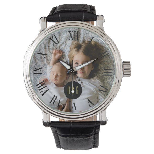 Reloj De Pulsera Foto familiar de personalizado | Monograma | Númer (Anverso)