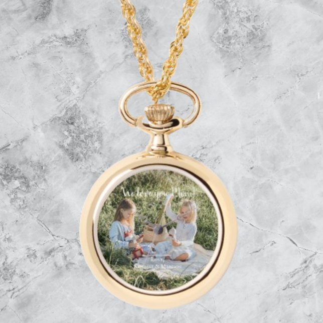Reloj De Pulsera Foto moderna que te queremos, mamá eWatch (Modern Photo We Love You Mom Pocket Watch)
