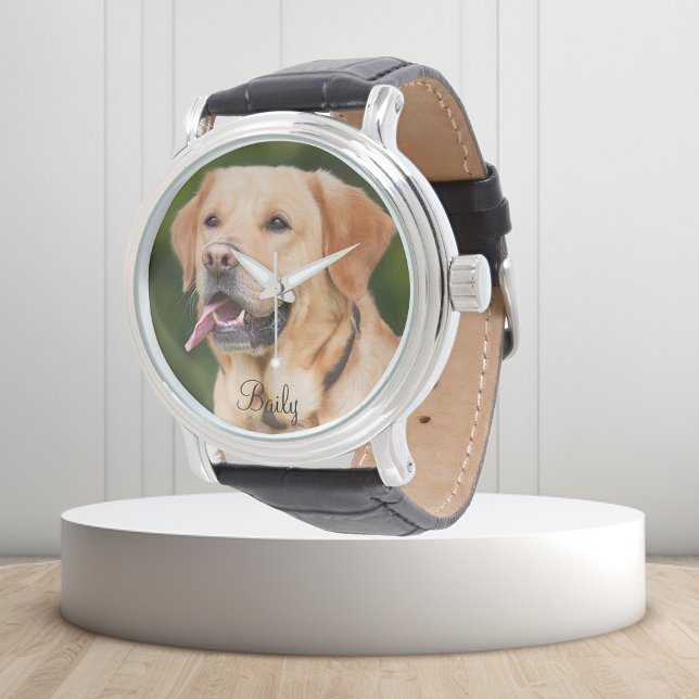 Reloj De Pulsera Foto personalizada de mascota perro gato con nombr (Subido por el creador)