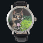 Reloj De Pulsera Foto personalizada de perro pastor alemán, nombre<br><div class="desc">Personalice este keepsake con su foto subida de German Shepherd y su nombre (también puede subir cualquier foto y personalizarlo con cualquier texto). El texto dice "Mejor perro nunca" o agrega tu propio texto - Nos encanta el "nombre del perro", el cumpleaños del perro o el día de pasar. Simplemente...</div>