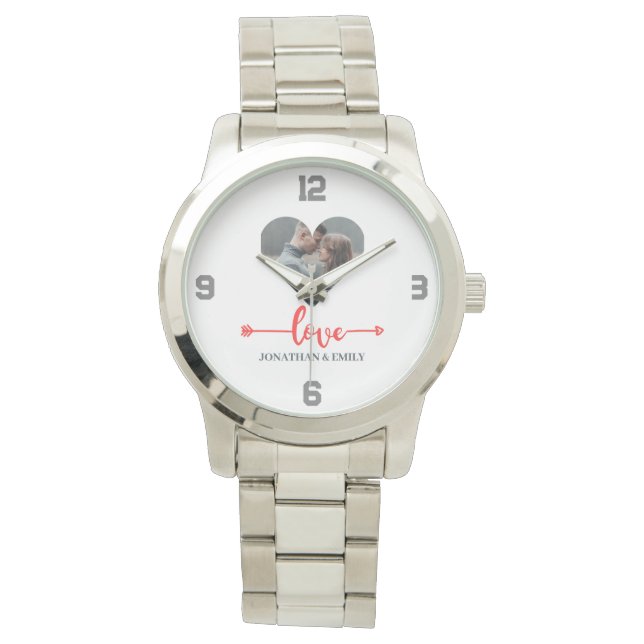 Reloj De Pulsera Foto personalizada de Valentines Couple Heart Pers (Anverso)