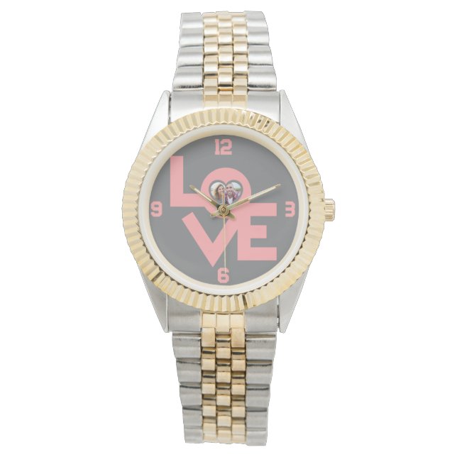 Reloj De Pulsera Foto personalizada de Valentines Couple Heart Pers (Anverso)
