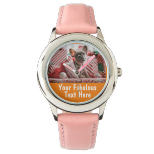 Reloj De Pulsera Foto personalizada y Naranja de sexo femenino