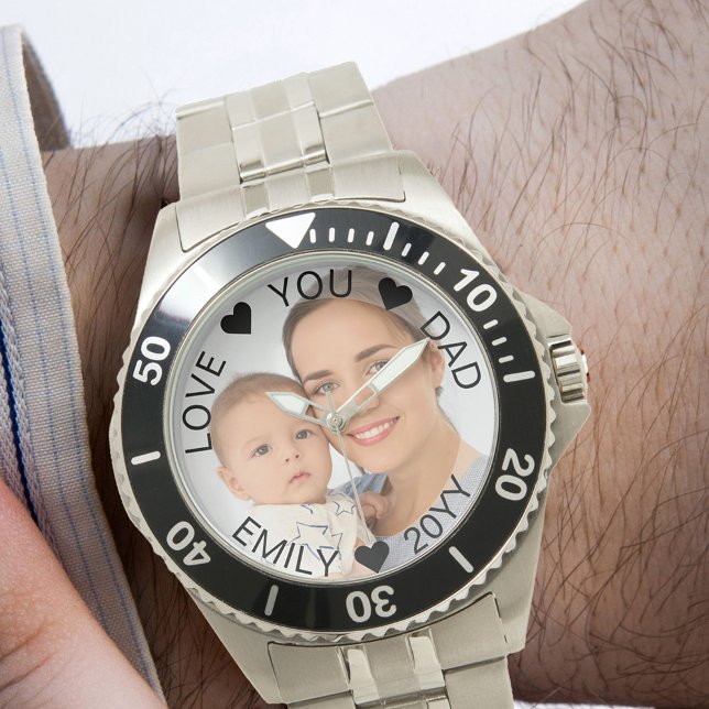 Reloj De Pulsera Foto Semi: Padre de superposición de frontera tran (Photo Gift for New Dad)