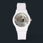 Reloj De Pulsera Foto y nombre del perro recuperador de oro persona<br><div class="desc">Personalice este keepsake con la foto y el nombre de su perro o cachorro (u otra foto/nombre de otro mascota o persona). El texto dice "Mejor perro nunca" o agrega tu propio texto - Amamos a Daisy (el nombre del perro), el cumpleaños del perro o el día de pasar. Simplemente...</div>