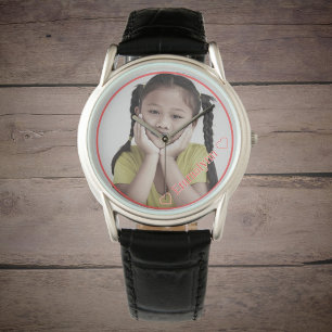 Reloj De Pulsera Foto y nombre en rojo con marco rojo
