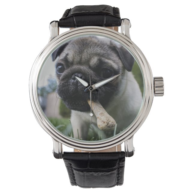 Reloj De Pulsera Foto y nombre personalizados de perro de pug (Anverso)