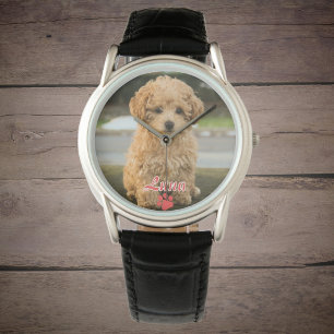 Reloj De Pulsera Foto y nombre personalizados en rojo