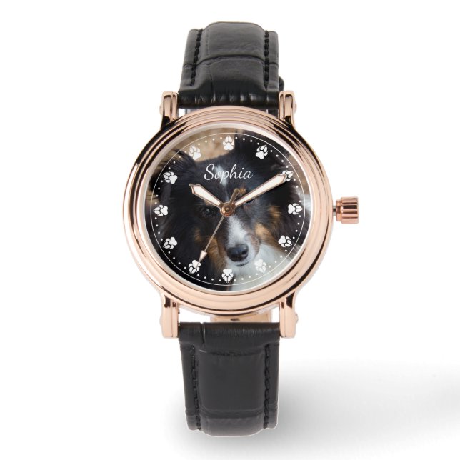 Reloj De Pulsera Foto y texto de su Mascota y cualquier cara de rel (Anverso)