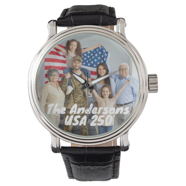 Reloj De Pulsera Foto y Texto Personalizados América 250 Años (Anverso)