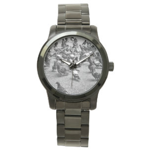 Reloj De Pulsera Fotografía blanco y negro de muchas palomas