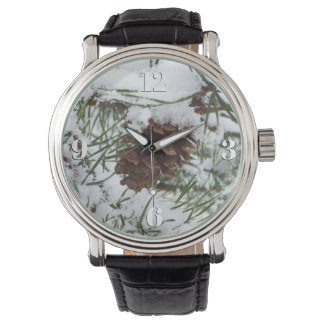 Reloj De Pulsera Fotografía de la naturaleza de la nieve de Pine Co