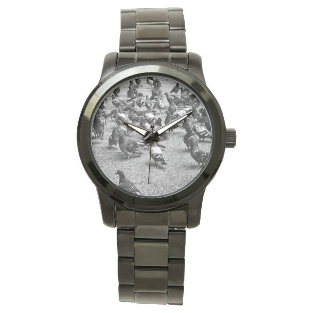Reloj De Pulsera Fotografía en blanco y negro de muchas palomas (Anverso)
