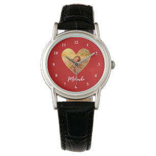 Reloj De Pulsera Fotografía propia del Corazón Rojo Marco de caligr