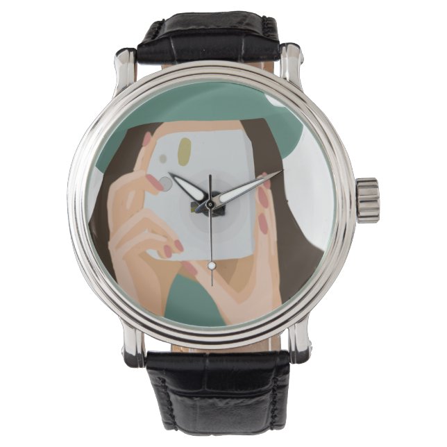 Reloj De Pulsera Fotógrafo ilustrado Chica de cámara arte (Anverso)