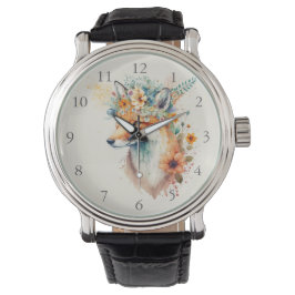 Reloj De Pulsera Fox Flower Crown Watercolor                       
