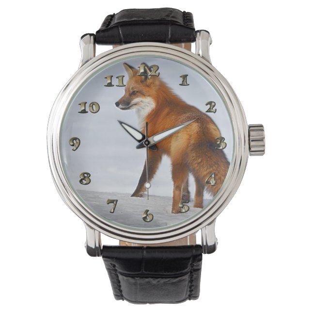 Reloj De Pulsera Fox roja en nieve de invierno (Anverso)