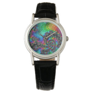 Reloj De Pulsera Fractal de espiral de arcoiris psiquínico trippy