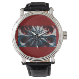 Reloj De Pulsera Fractal De Juliabrot Rojo Y Plateado