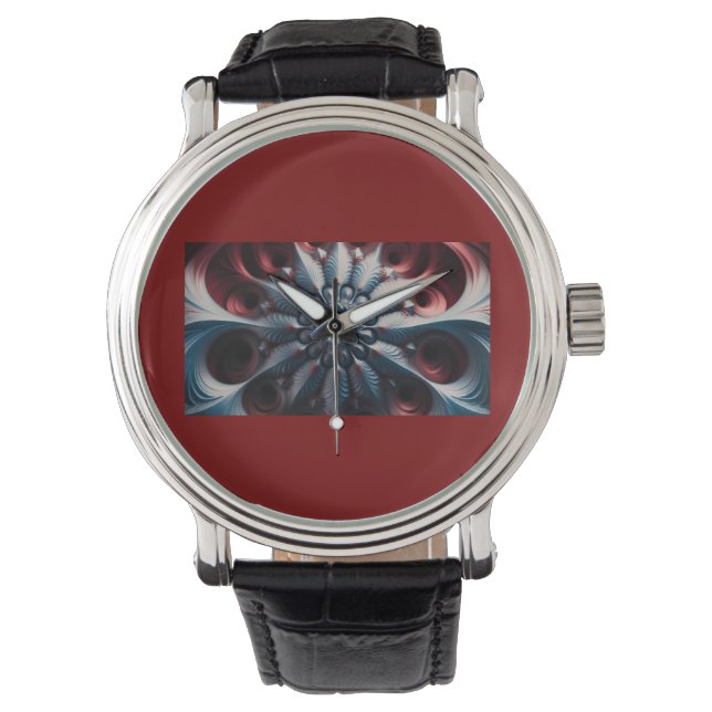 Reloj De Pulsera Fractal De Juliabrot Rojo Y Plateado (Anverso)