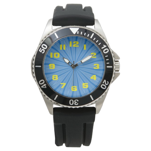 Reloj De Pulsera Fractal de Rayas Radiales Azules de Janucá (Anverso)